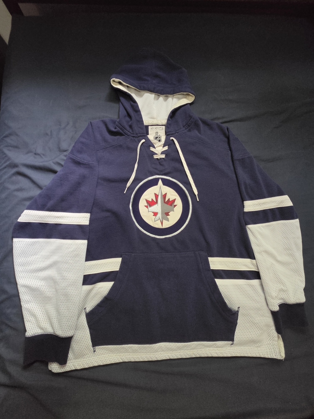 CCM Navy and White Winnipeg Jets Hockey Pullover Hoodie